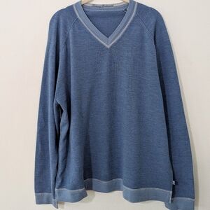 Tommy Bahama 100% Extra Fine Merino Wool V Neck Knit Sweater Pullover Blue XL